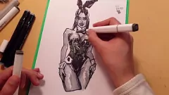 Reproducir Morena latina caliente en látex: boceto rápido y sexy con marcadores